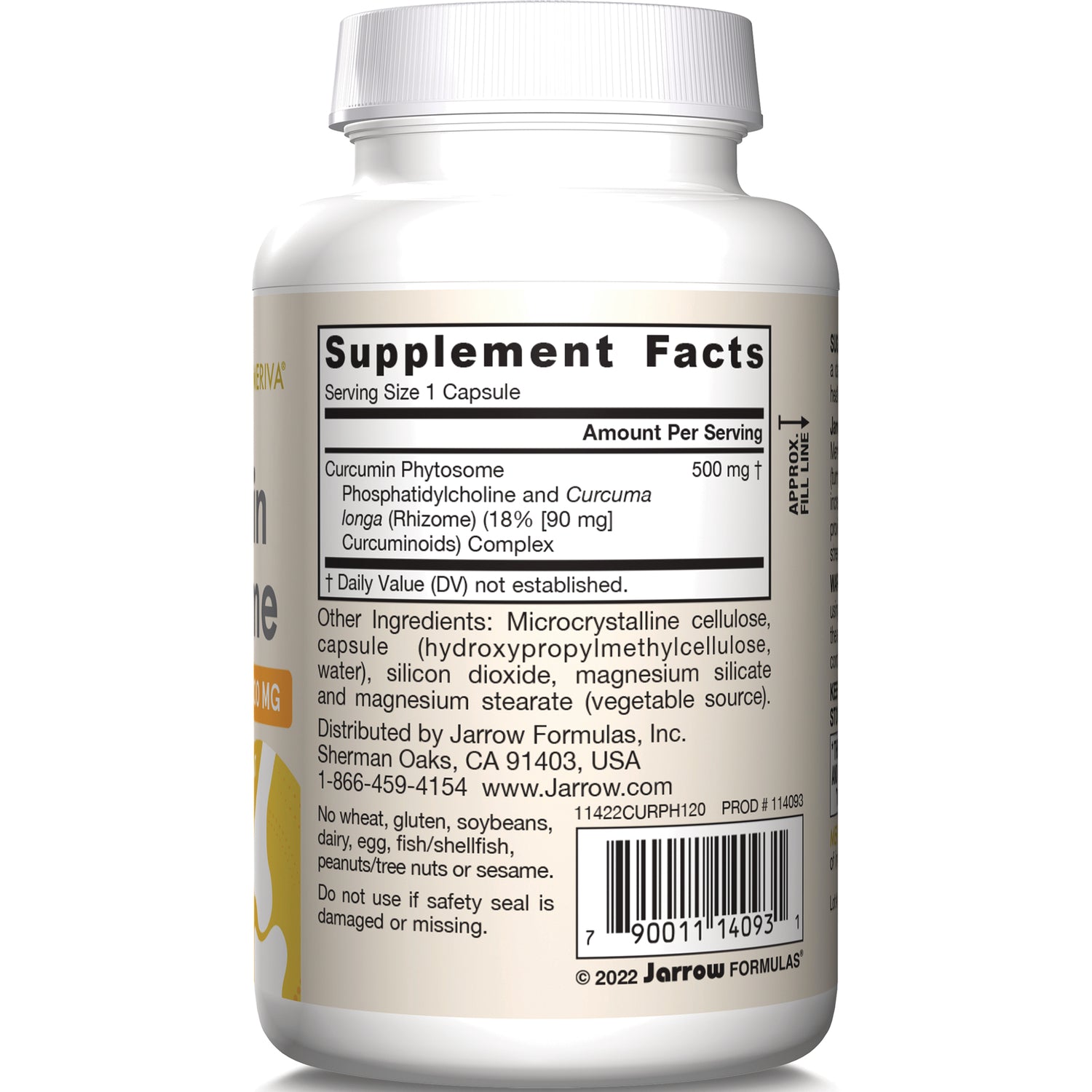 JR338 | Back label of white supplement bottle showing Supplement Facts panel, ingredients list and barcode