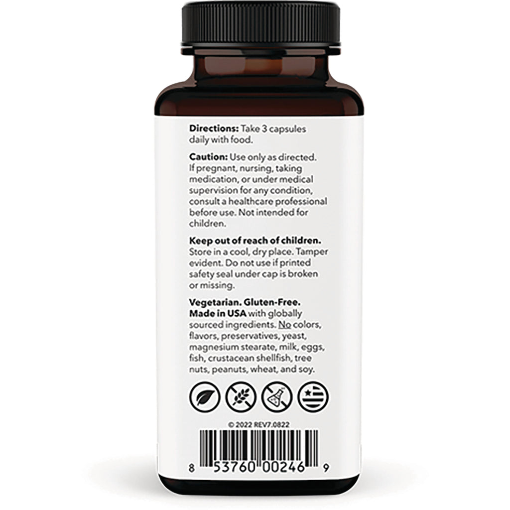LSS002 | Back label of amber supplement bottle showing directions, cautions, icons and barcode - Thumbnail