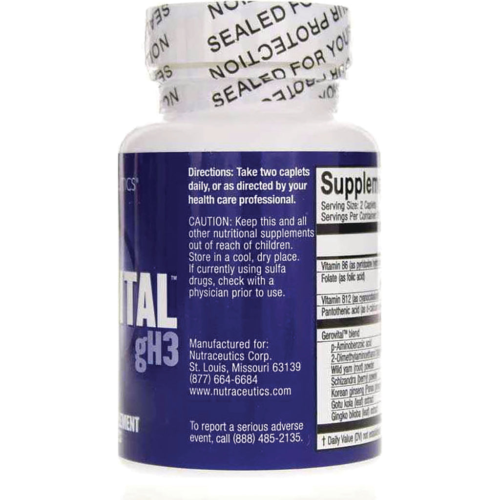 NRA001 | back label of blue supplement bottle showing directions, caution, manufacturer and partial supplement facts - Thumbnail