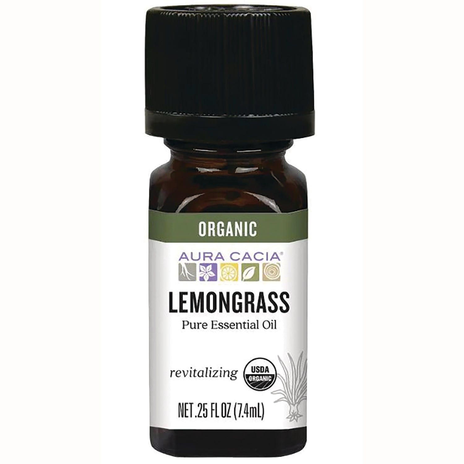 ARC023 | Aura Cacia LEMONGRASS pure essential oil amber bottle labeled ORGANIC .25 fl oz