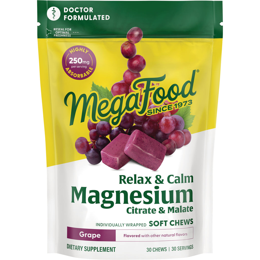 MGF123 | MegaFood Relax & Calm Magnesium Citrate & Malate soft chews grape pouch - Thumbnail