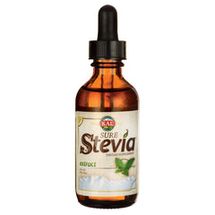 Amber dropper bottle labeled SURE Stevia extract dietary supplement 2 fl oz