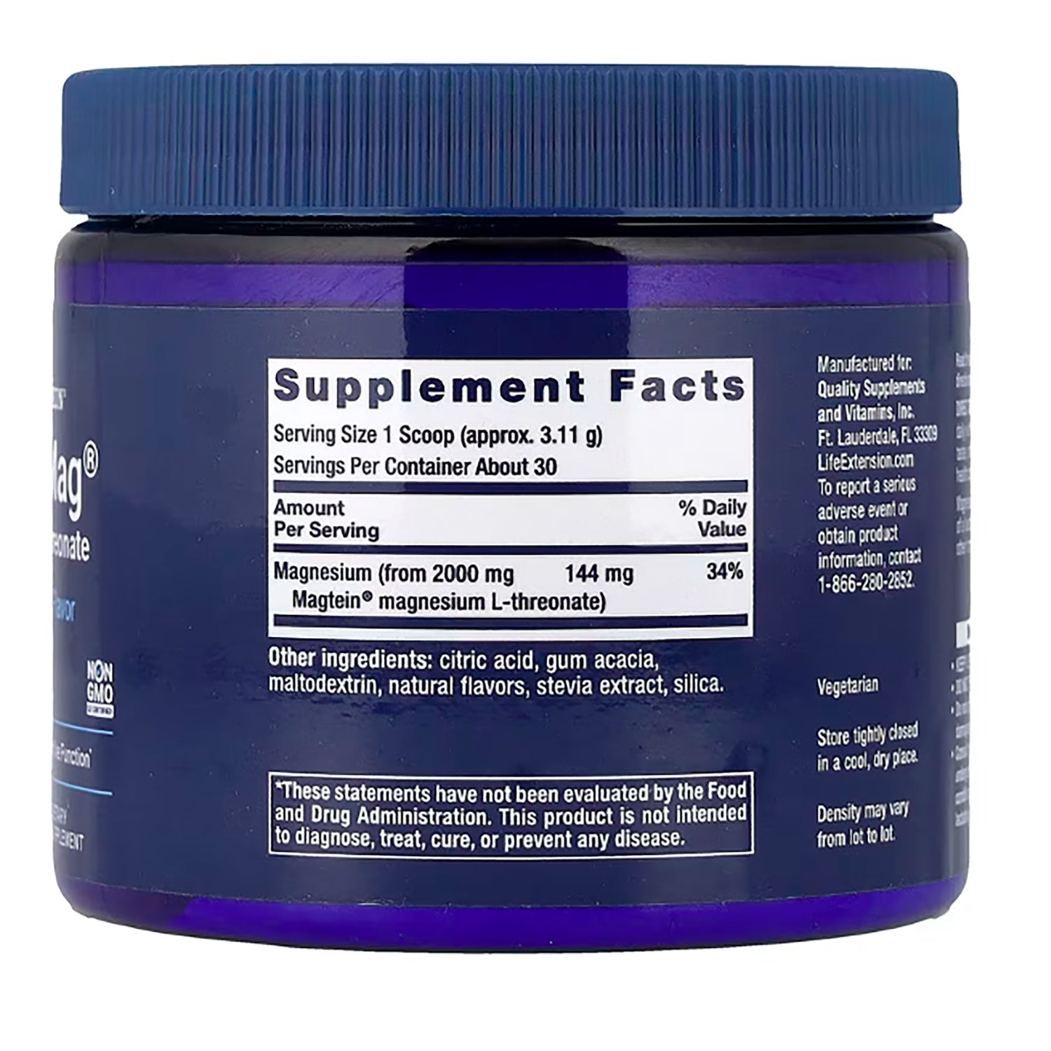 LE432 | Back label of a Life Extension supplement jar with Supplement Facts and ingredients