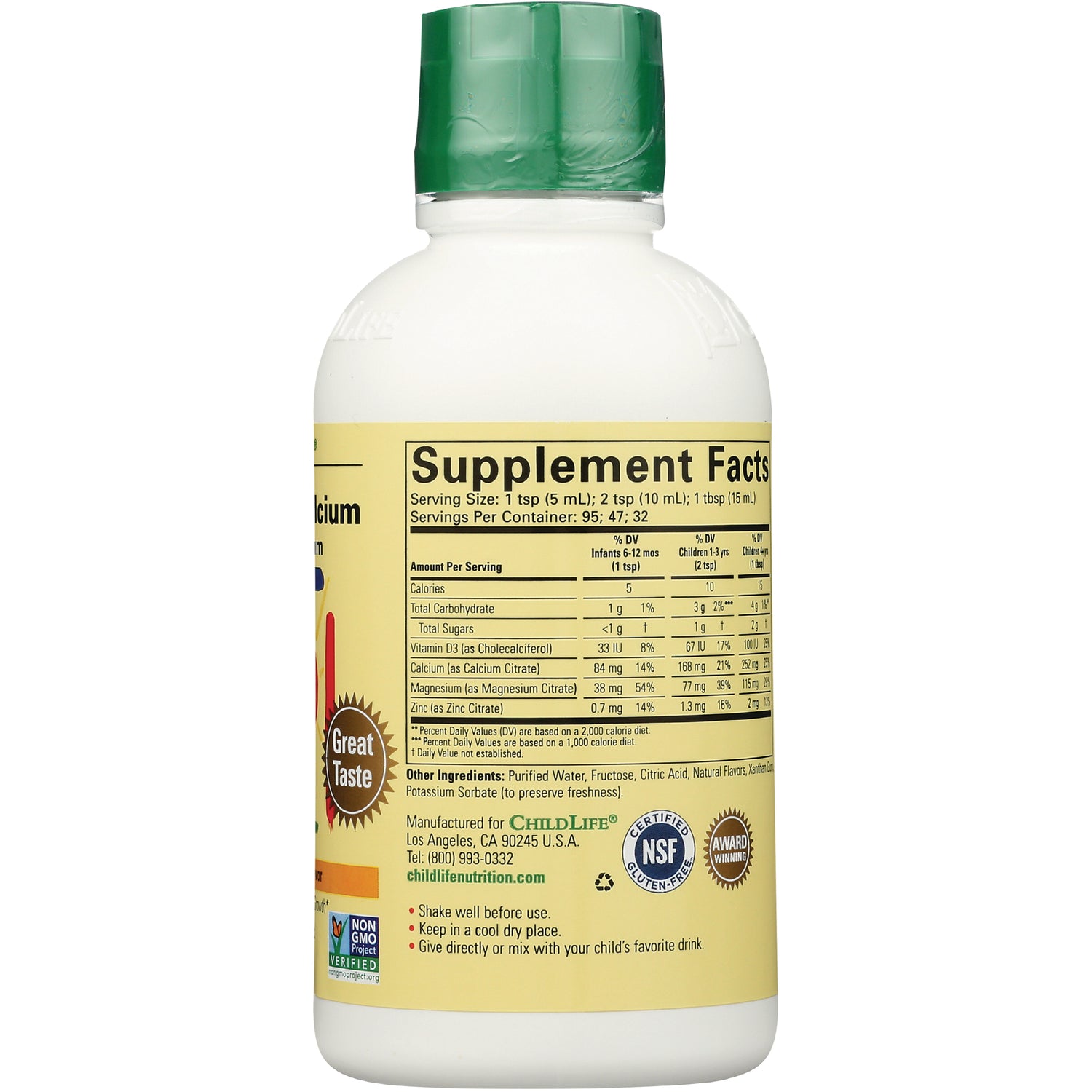 CHL001 | back of white bottle with yellow supplement facts label showing Supplement Facts table and usage directions