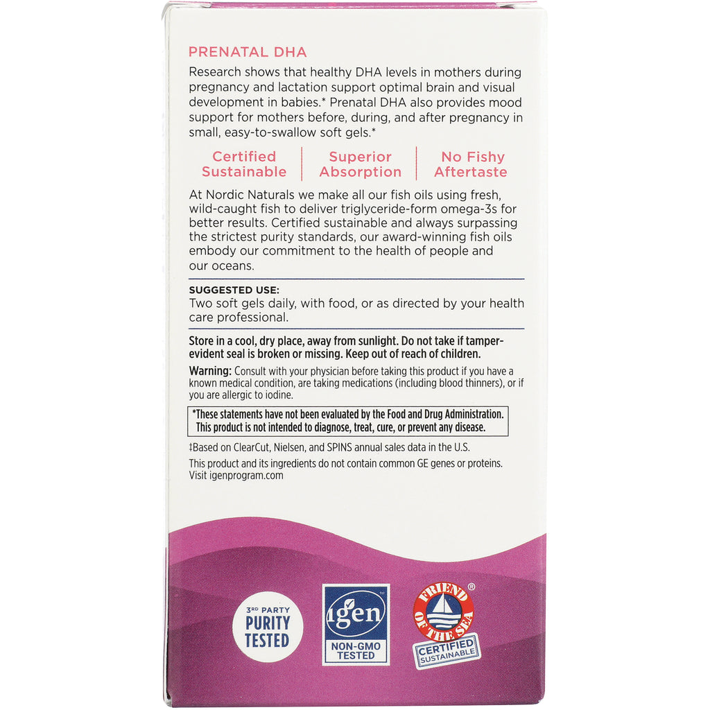 NRN037 | Back of prenatal DHA supplement box showing suggested use, warnings, and certification logos - Thumbnail