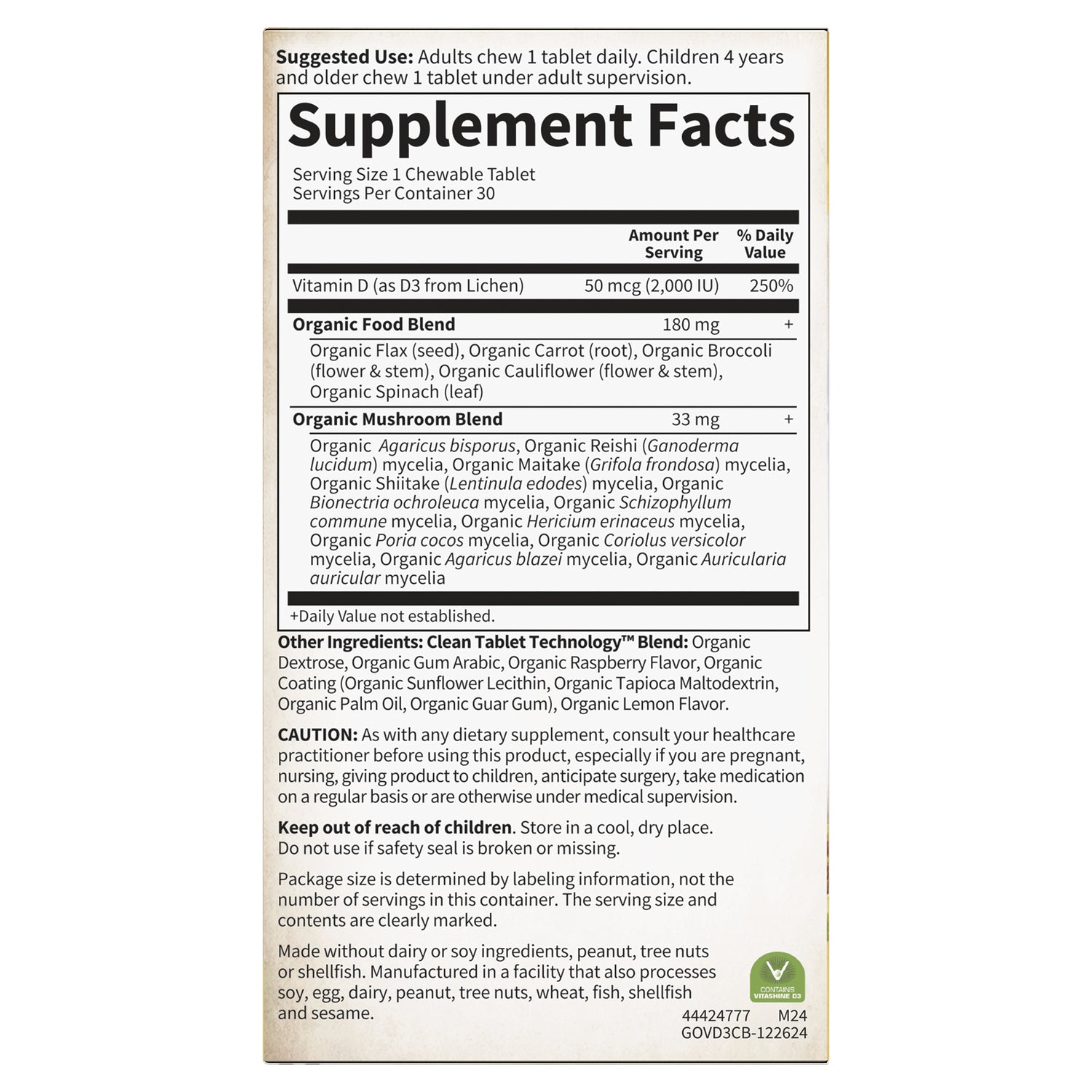 GLF218 | Supplement Facts panel and ingredient list for chewable tablet, serving size 1 chewable tablet