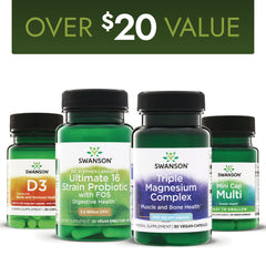 SW1977 | Over $20 value bundle with Swanson D3, Ultimate 16 Strain Probiotic, Mini Cap Multi, and Triple Magnesium Complex
