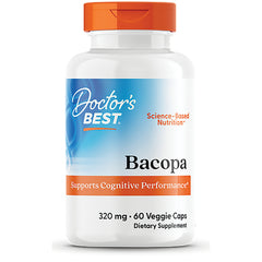 DB249 | Doctor's Best Bacopa with Synapsa supplement bottle, 320 mg, 60 veggie caps, white bottle with orange cap