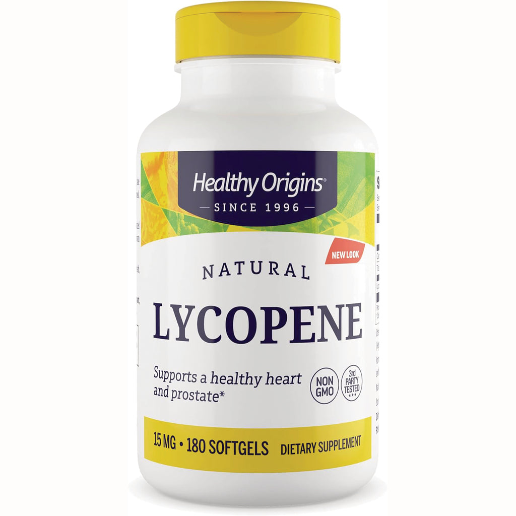 HRG039 | Healthy Origins Natural Lycopene bottle showing label, 15 MG 180 SOFTGELS dietary supplement - Thumbnail