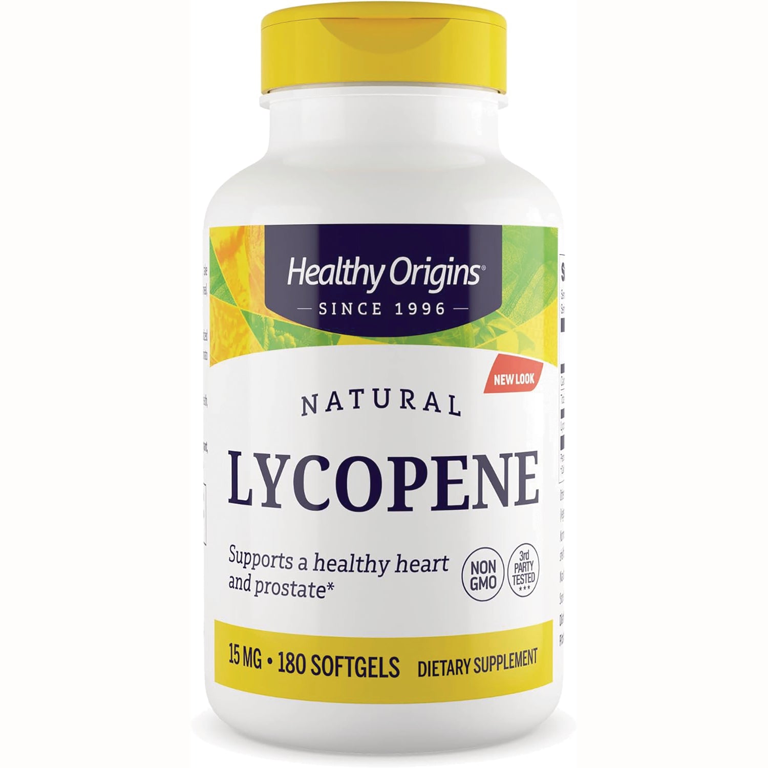HRG039 | Healthy Origins Natural Lycopene bottle showing label, 15 MG 180 SOFTGELS dietary supplement