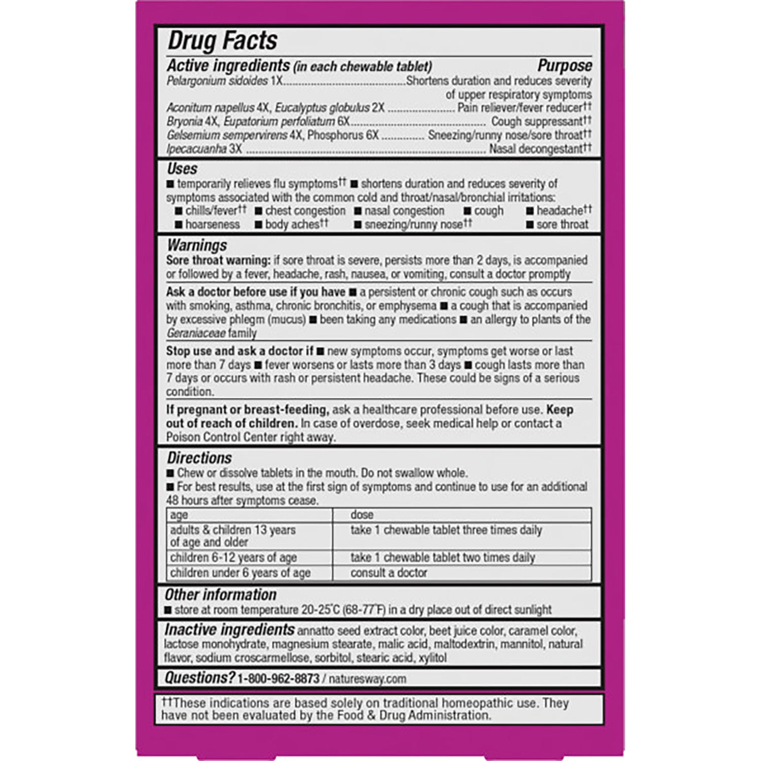 NW647 | Back label showing drug facts with active and inactive ingredients, warnings, directions and dosage table