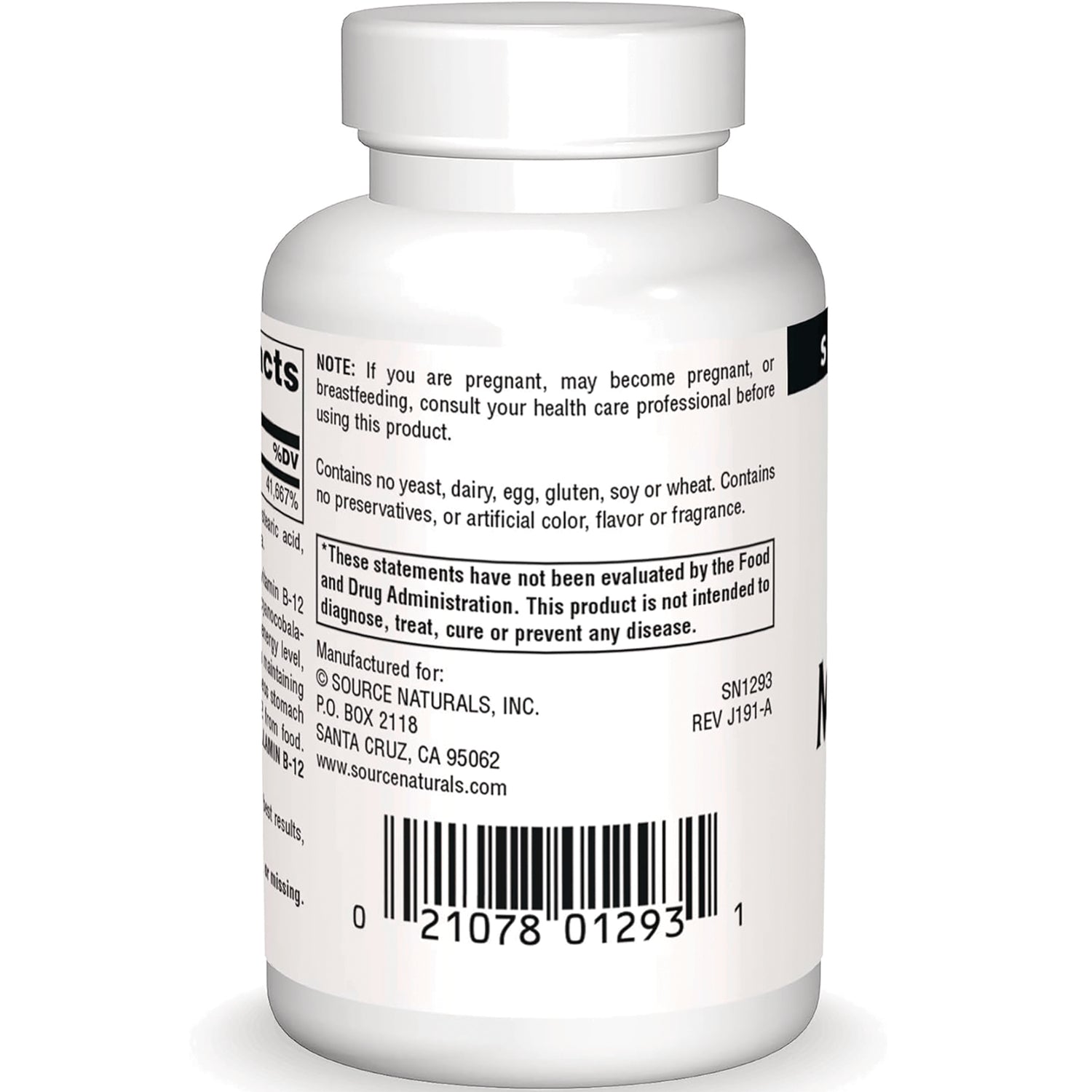 SN124 | Back label with warnings, allergen-free statement, manufacturer info, and barcode