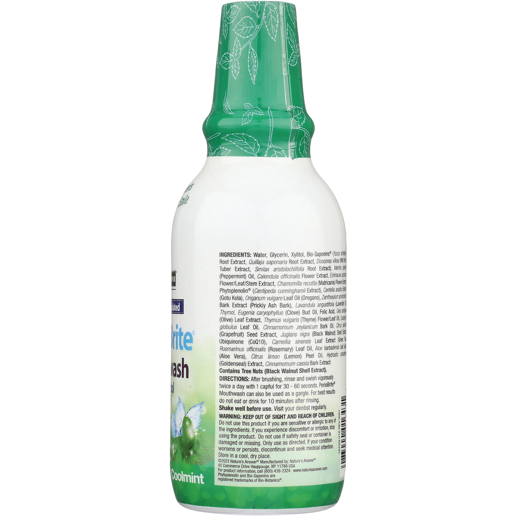 NAT080 | back of green-capped mouthwash bottle showing ingredients, directions, and ingredient list label - Thumbnail