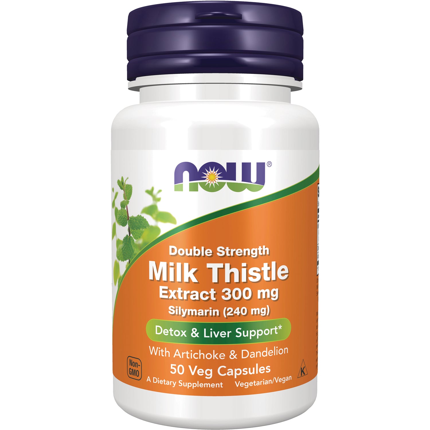 NWF572 | NOW Milk Thistle double strength extract 300 mg bottle, 50 veg capsules front label