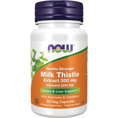 NWF572 | NOW Milk Thistle double strength extract 300 mg bottle, 50 veg capsules front label