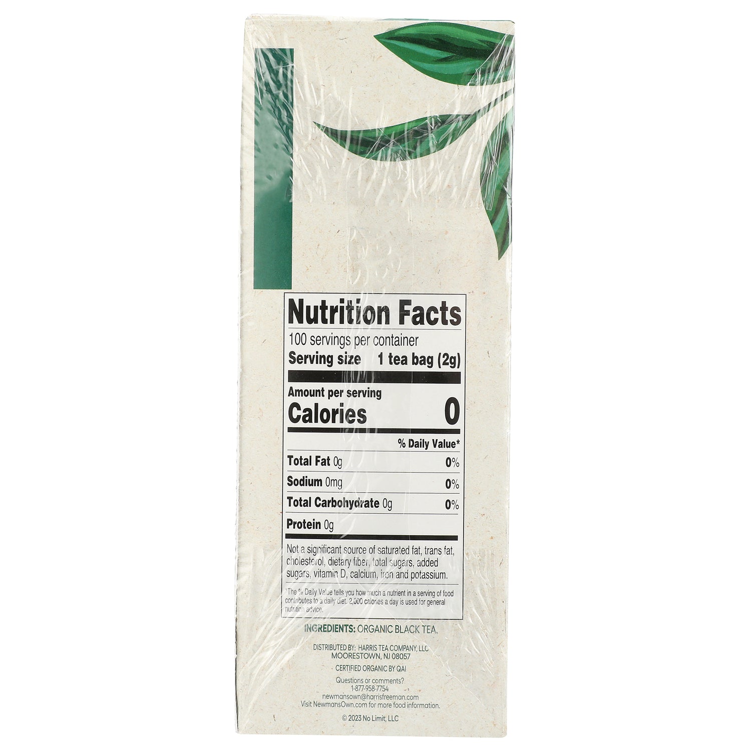 NWM024 | Back panel showing Nutrition Facts and ingredients for organic black tea