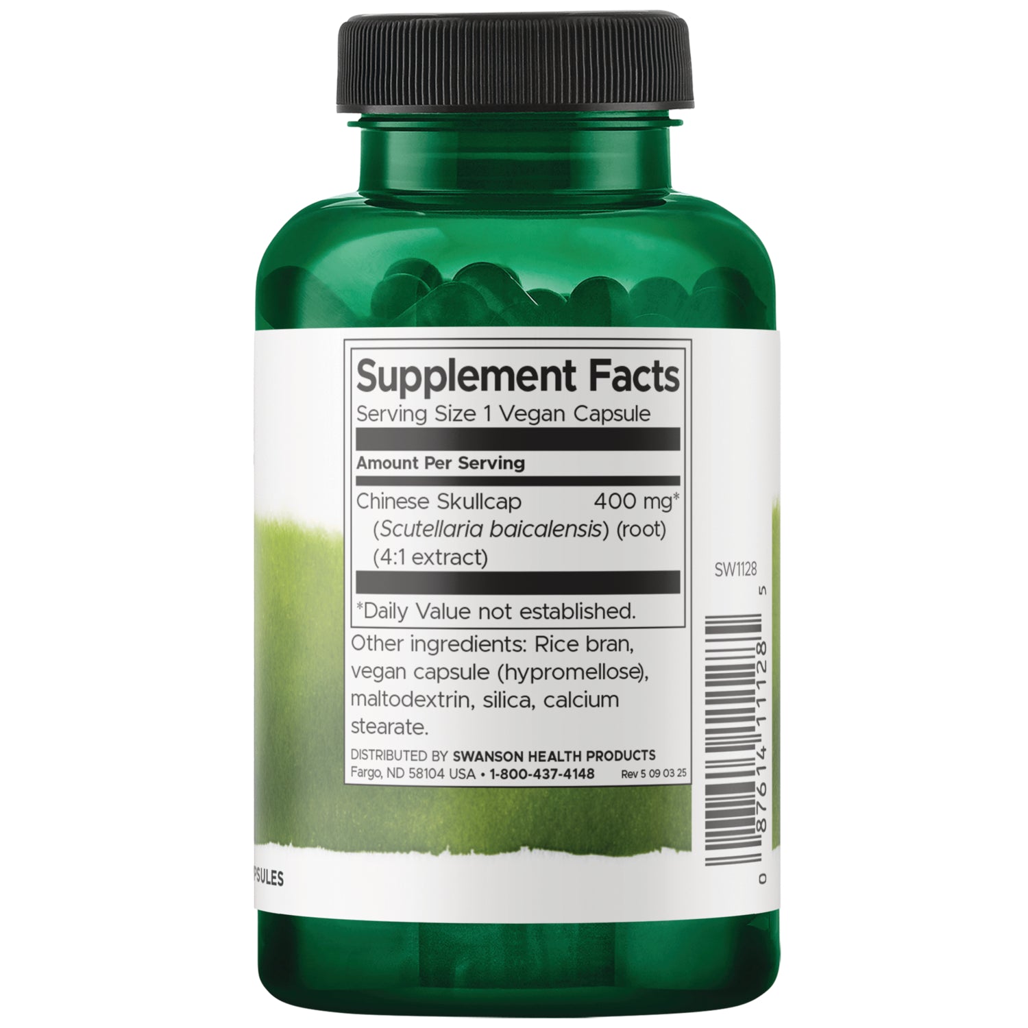 SW1128 | Supplement Facts label: Chinese Skullcap 400 mg