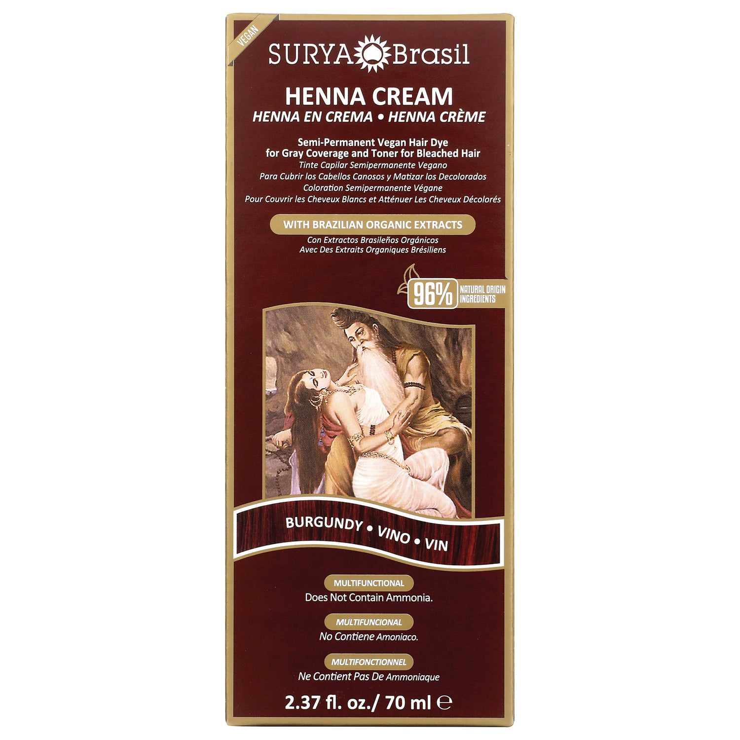SUR022 | Surya Brasil Henna Cream hair dye, Burgundy, semi-permanent vegan, 2.37 fl oz box front