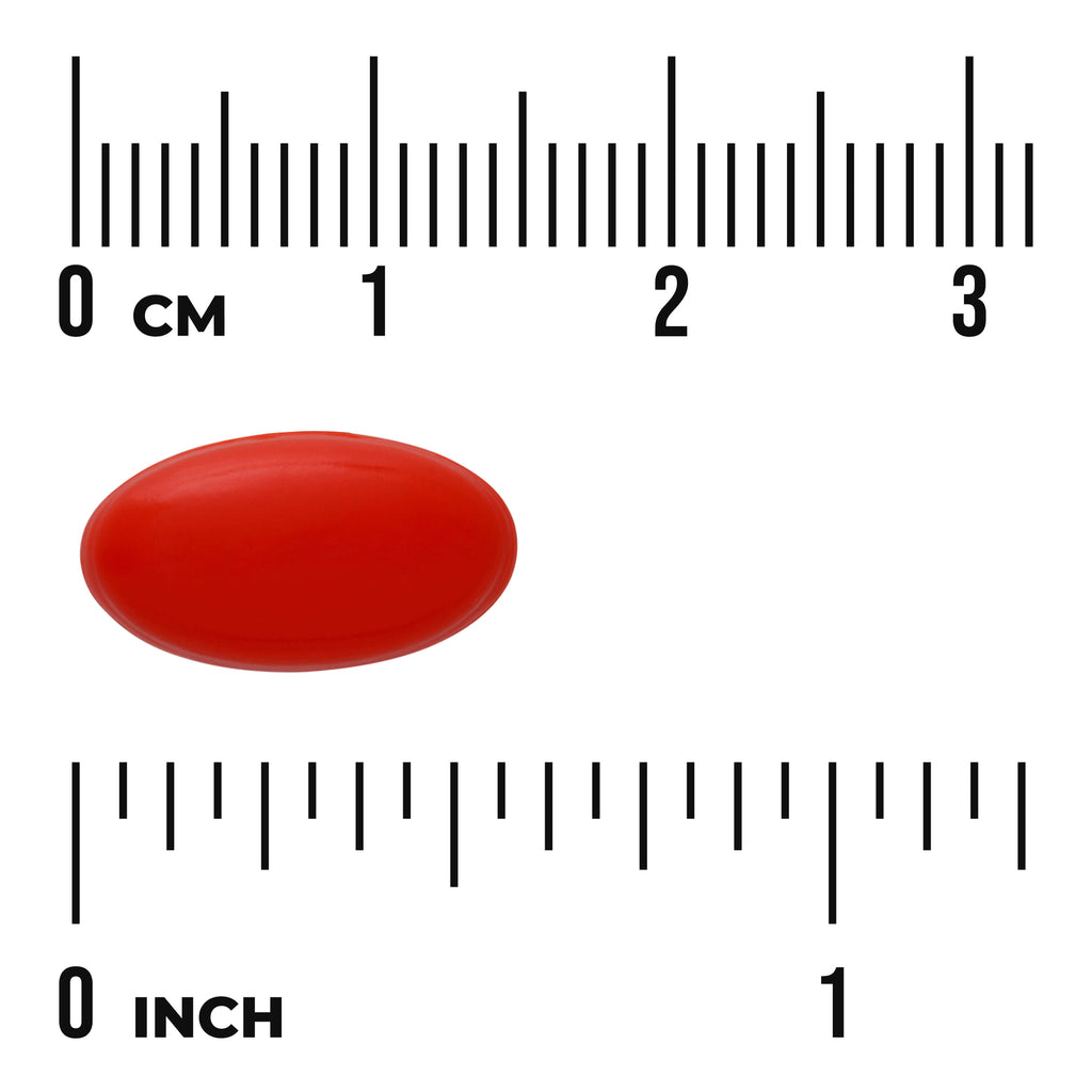 SWU561 | Red oval softgel with size scale in inches and centimeters - Thumbnail
