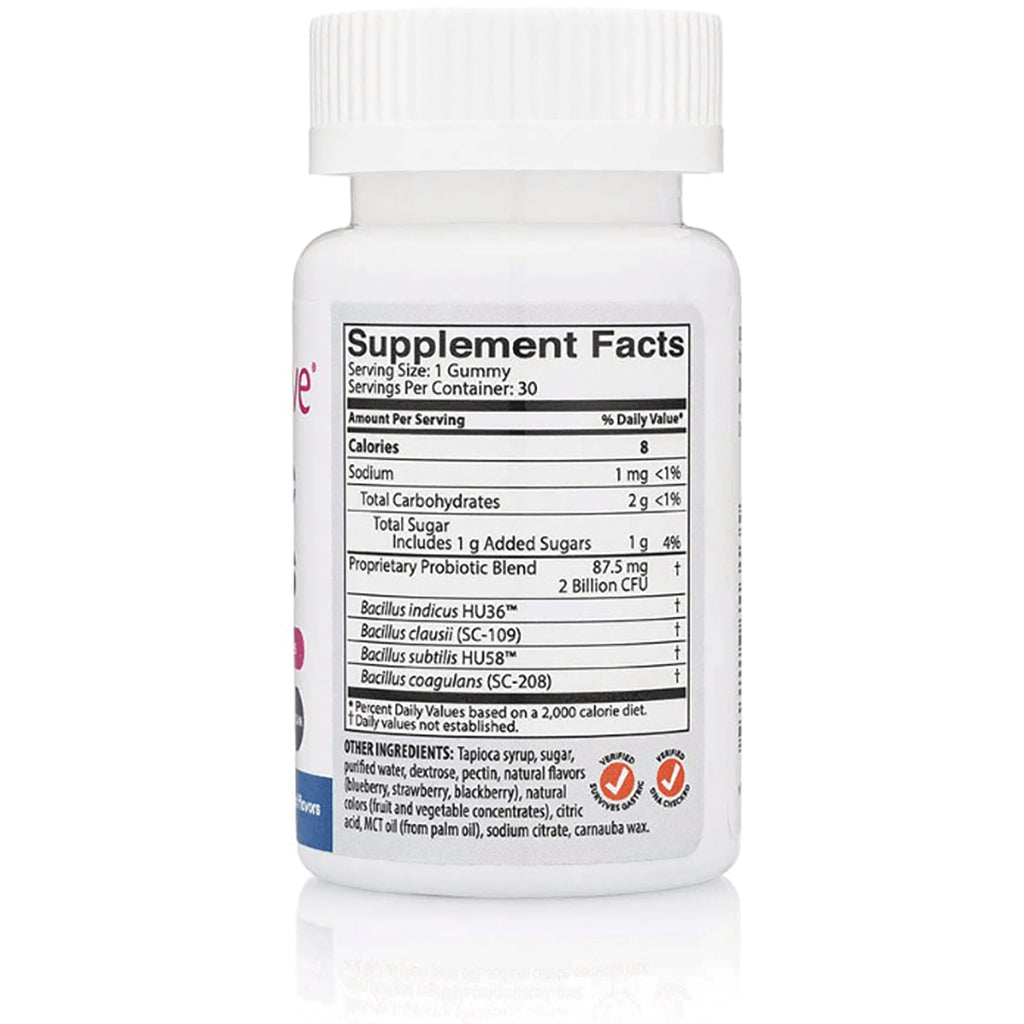 JTR012 | bottle back showing Supplement Facts label and ingredient panel for gummy probiotics - Thumbnail