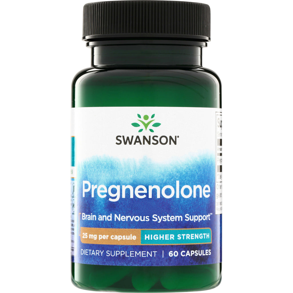 SWU316 | Swanson Pregnenolone supplement bottle, 25 mg per capsule, 60 capsules, Higher Strength - Thumbnail