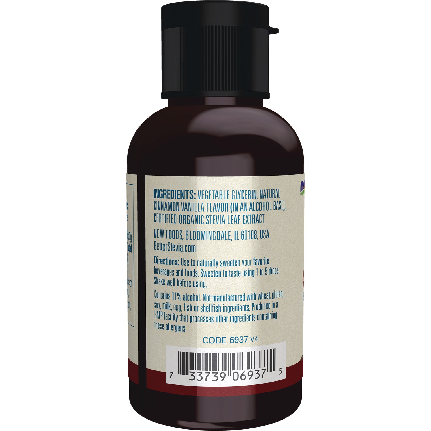 NWF1167 | Back label showing ingredients, directions, and barcode on brown bottle