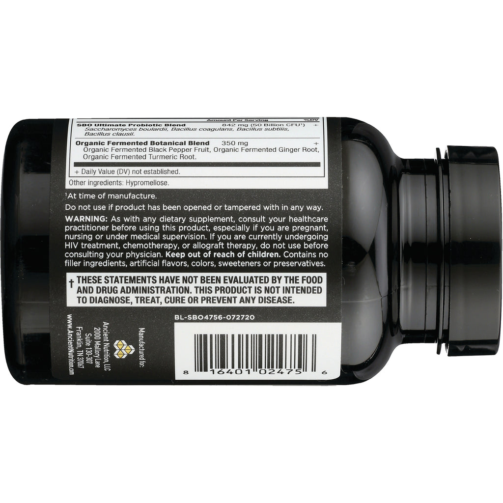 ATN052 | Back of black supplement bottle showing supplement facts, warning text, and barcode - Thumbnail