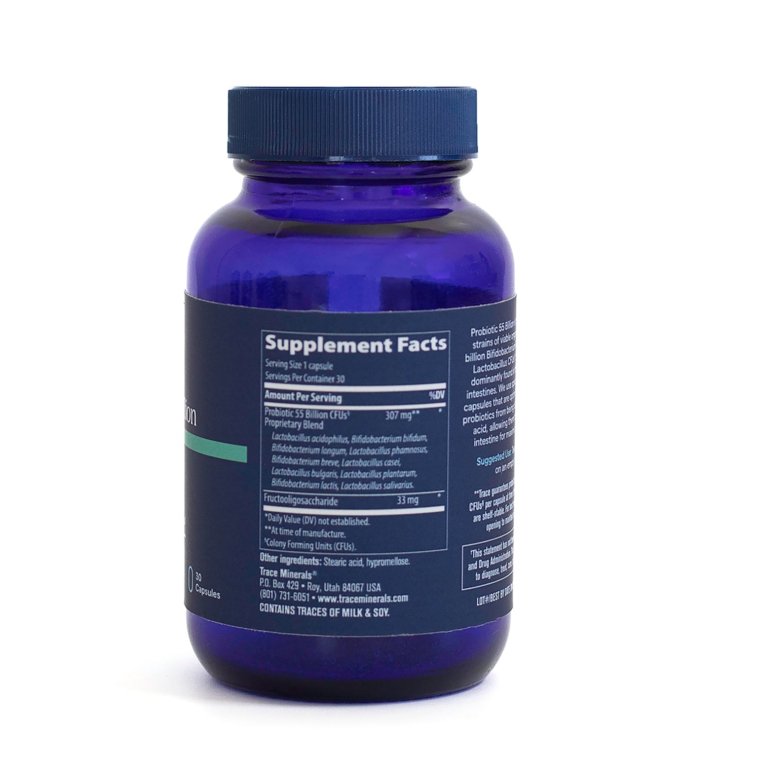 TM081 | Back of blue supplement bottle with Supplement Facts and ingredients panel