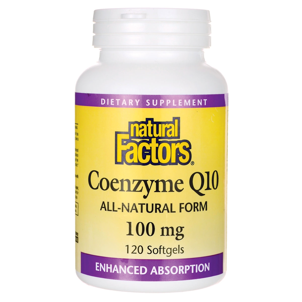 NFC020 | Natural Factors Coenzyme Q10 100 mg bottle, 120 softgels, yellow label