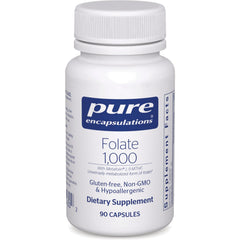 PRN174 | Pure Encapsulations Folate 1,000 white supplement bottle, dietary supplement 90 capsules, gluten-free