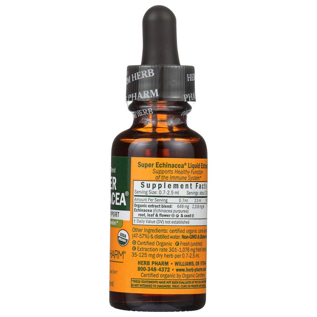 Herb Pharm Super Echinacea liquid extract bottle with supplement facts label - Thumbnail