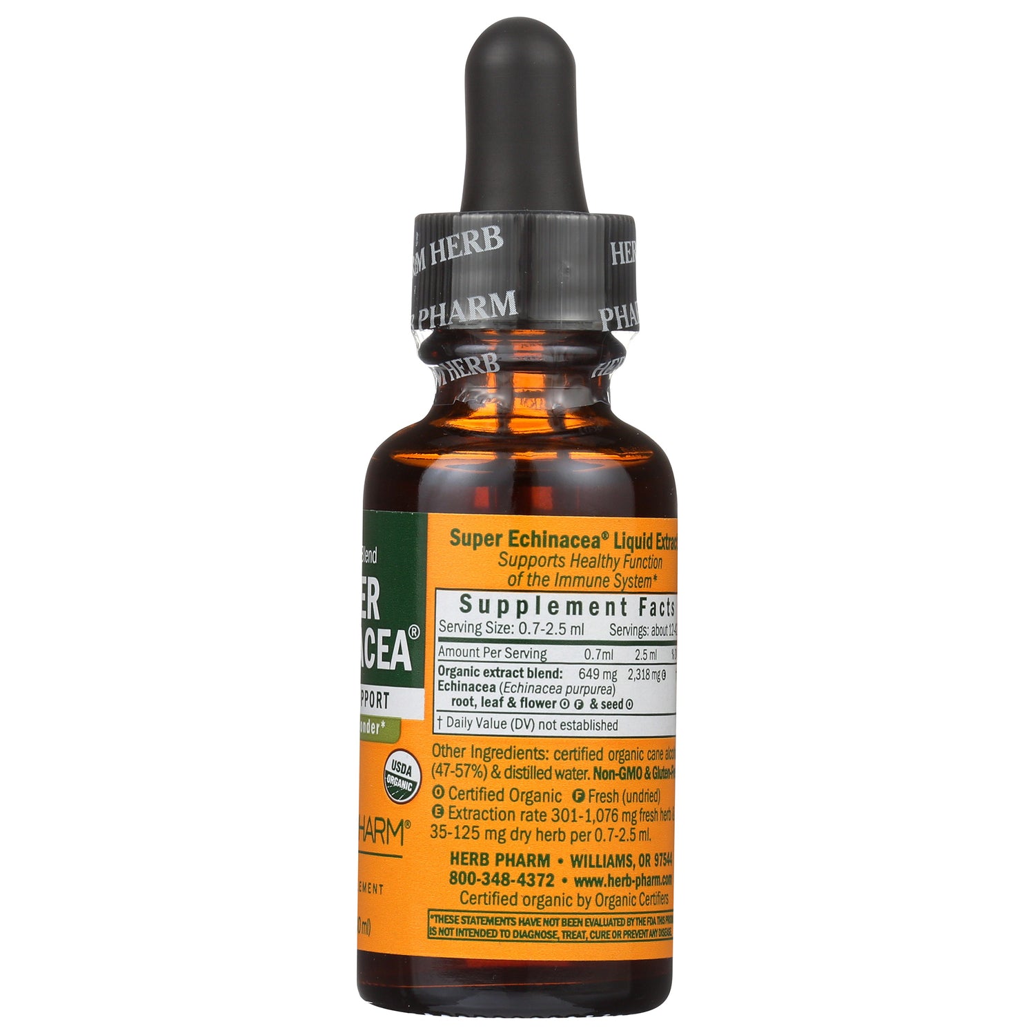Herb Pharm Super Echinacea liquid extract bottle with supplement facts label