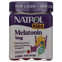 NA617 | Natrol Kids Melatonin 1 mg raspberry gummy supplement bottle front showing label and 90 gummies