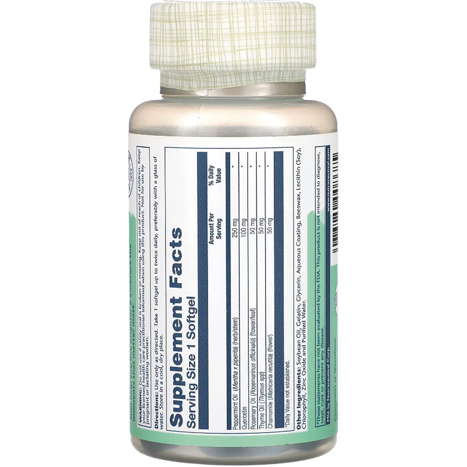 SLR308 | Back label with Supplement Facts panel, serving size 1 softgel