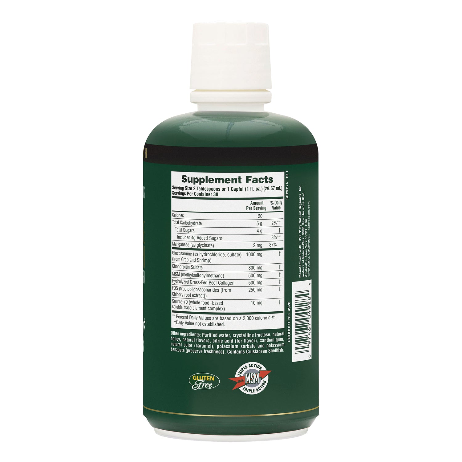NTP184 | Back label of green supplement bottle with Supplement Facts and ingredients