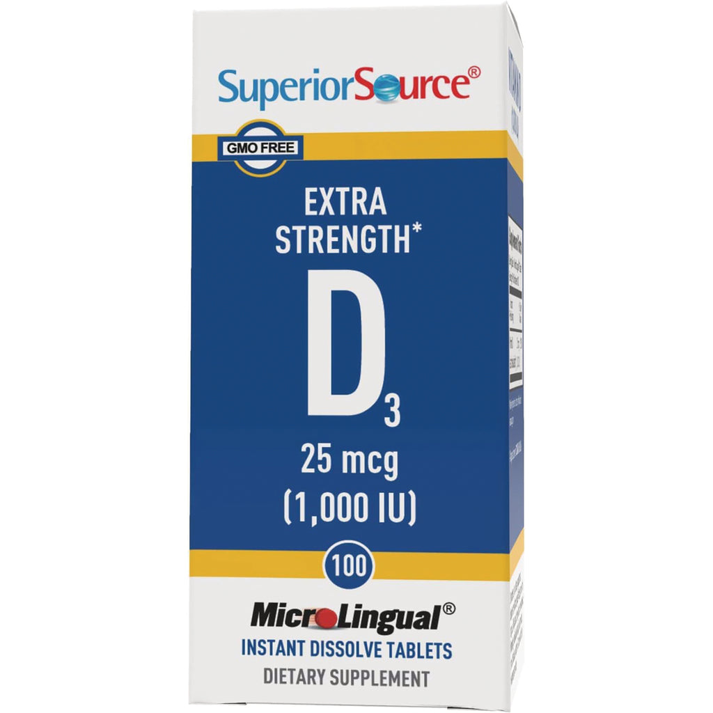 SUS015 | Superior Source D3 Extra Strength 25 mcg (1,000 IU) MicroLingual instant dissolve tablets, 100 count front - Thumbnail