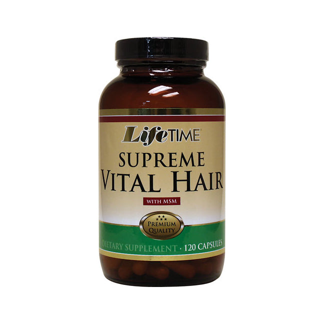 LFT013 | LifeTIME Supreme Vital Hair supplement bottle labeled with MSM, 120 capsules