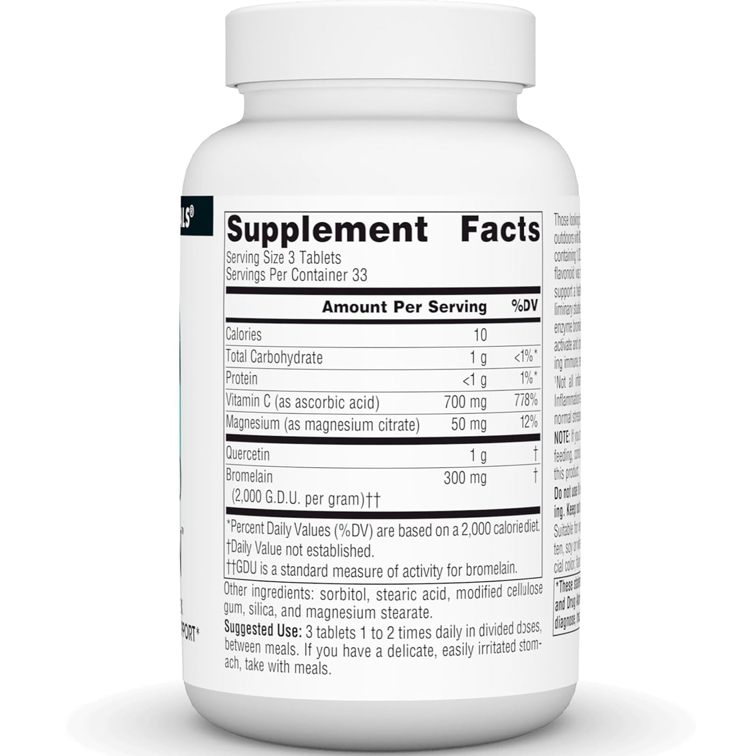 SN377 | Supplement Facts panel on bottle back, serving size 3 tablets