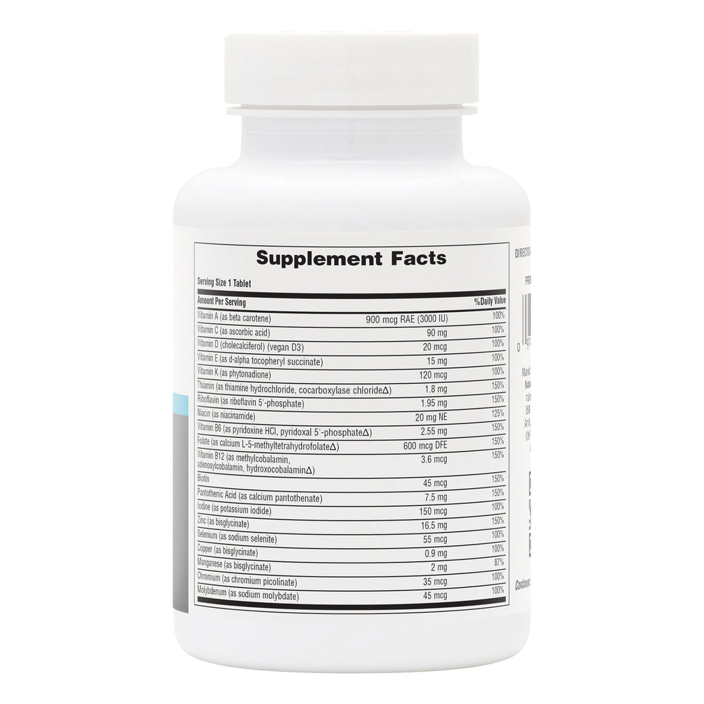 NTP351 | Back of white supplement bottle showing Supplement Facts panel listing vitamins and minerals - Thumbnail