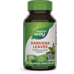 NW932 | Nature's Way Damiana Leaves supplement bottle front, 100 vegan capsules, 600 mg per 2-capsule serving