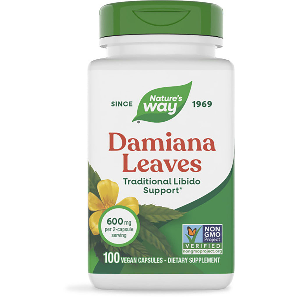 NW932 | Nature's Way Damiana Leaves supplement bottle front, 100 vegan capsules, 600 mg per 2-capsule serving - Thumbnail