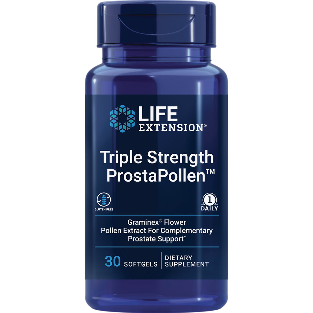 LE288 | Life Extension Triple Strength ProstaPollen bottle front, 30 softgels dietary supplement label - Thumbnail