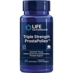 LE288 | Life Extension Triple Strength ProstaPollen bottle front, 30 softgels dietary supplement label