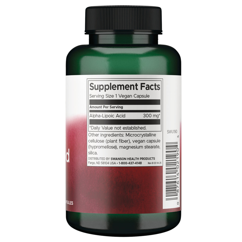 SWU190 | Supplement Facts panel: Alpha-Lipoic Acid 300 mg per capsule - Thumbnail