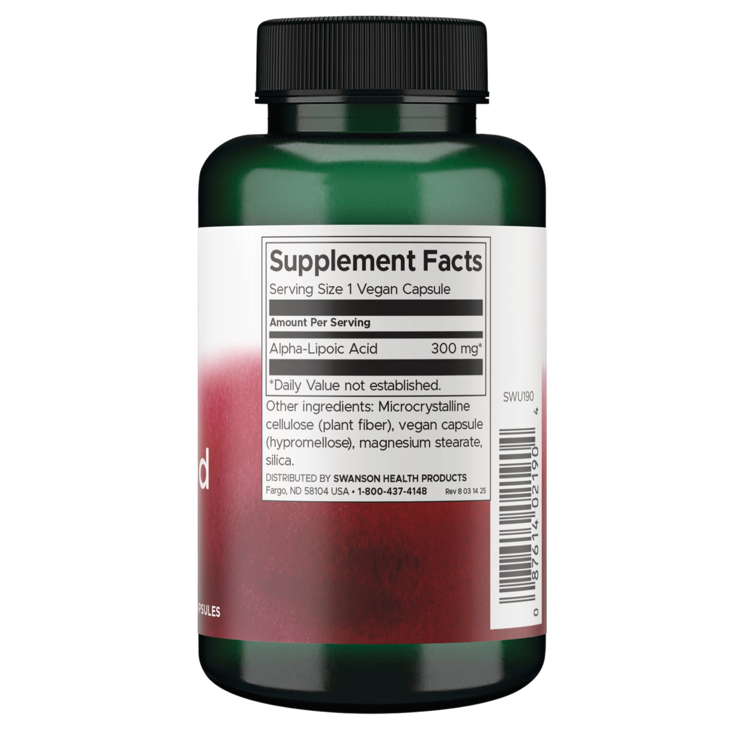SWU190 | Supplement Facts panel: Alpha-Lipoic Acid 300 mg per capsule