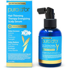 PDO008 | pura d'or Hair Thinning Therapy Energizing Scalp Serum front box and pump bottle