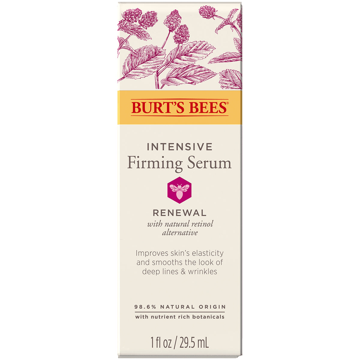 BTB314 | Burt's Bees Intensive Firming Serum Renewal box front labeled with natural retinol alternative and 1 fl oz
