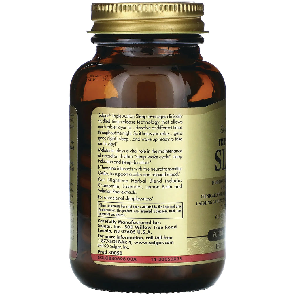 SLG372 | back label of brown glass bottle showing product information and ingredients for Triple Action Sleep - Thumbnail