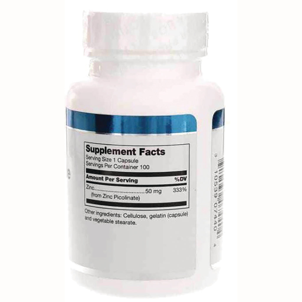 DGL041 | Back of white supplement bottle showing Supplement Facts panel listing Zinc 50 mg and barcode - Thumbnail