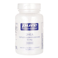 PRN077 | White Pure Encapsulations DHEA 10 mg supplement bottle labeled 180 capsules